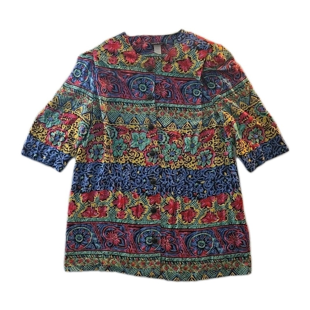 Vintage Multicolor Abstract Print Positive Attitude Midi Dress - Size 24